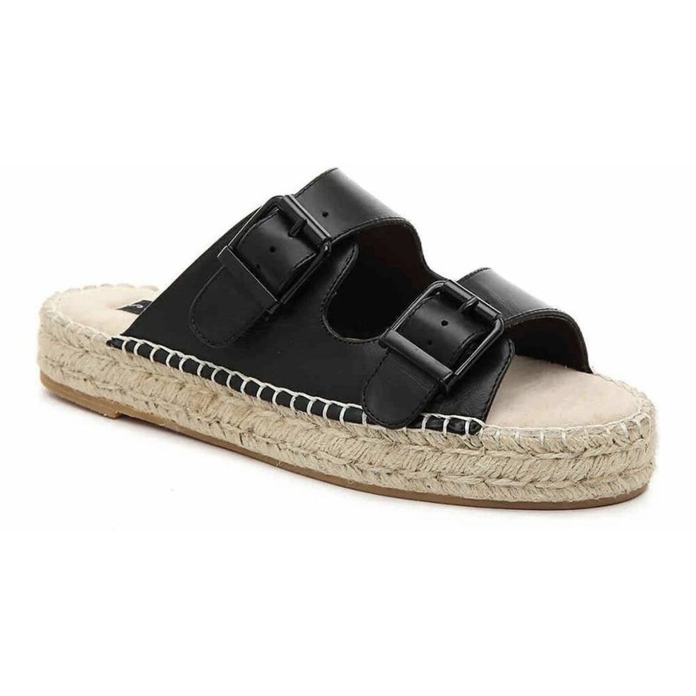 Steve Madden Black Lapis Espadrille Leather Platform Sandal Size 7 Boho Chic